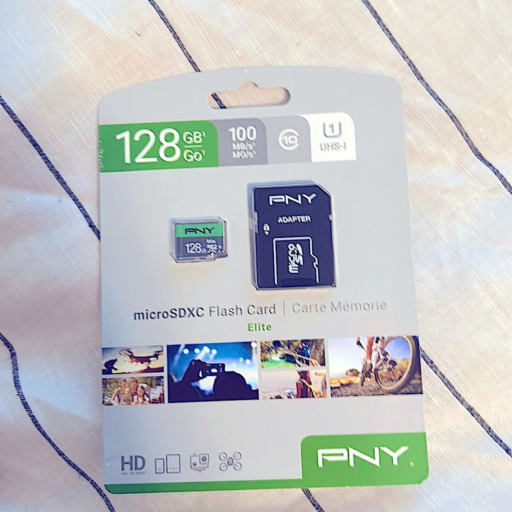 PNY elite 128 GB microSDXC flash card with adapter. New in package.